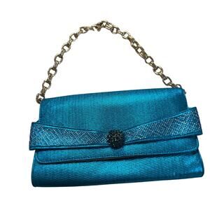 Alberto Maldini Milano Blue Metallic Evening Clutch – Chain Handle Purse